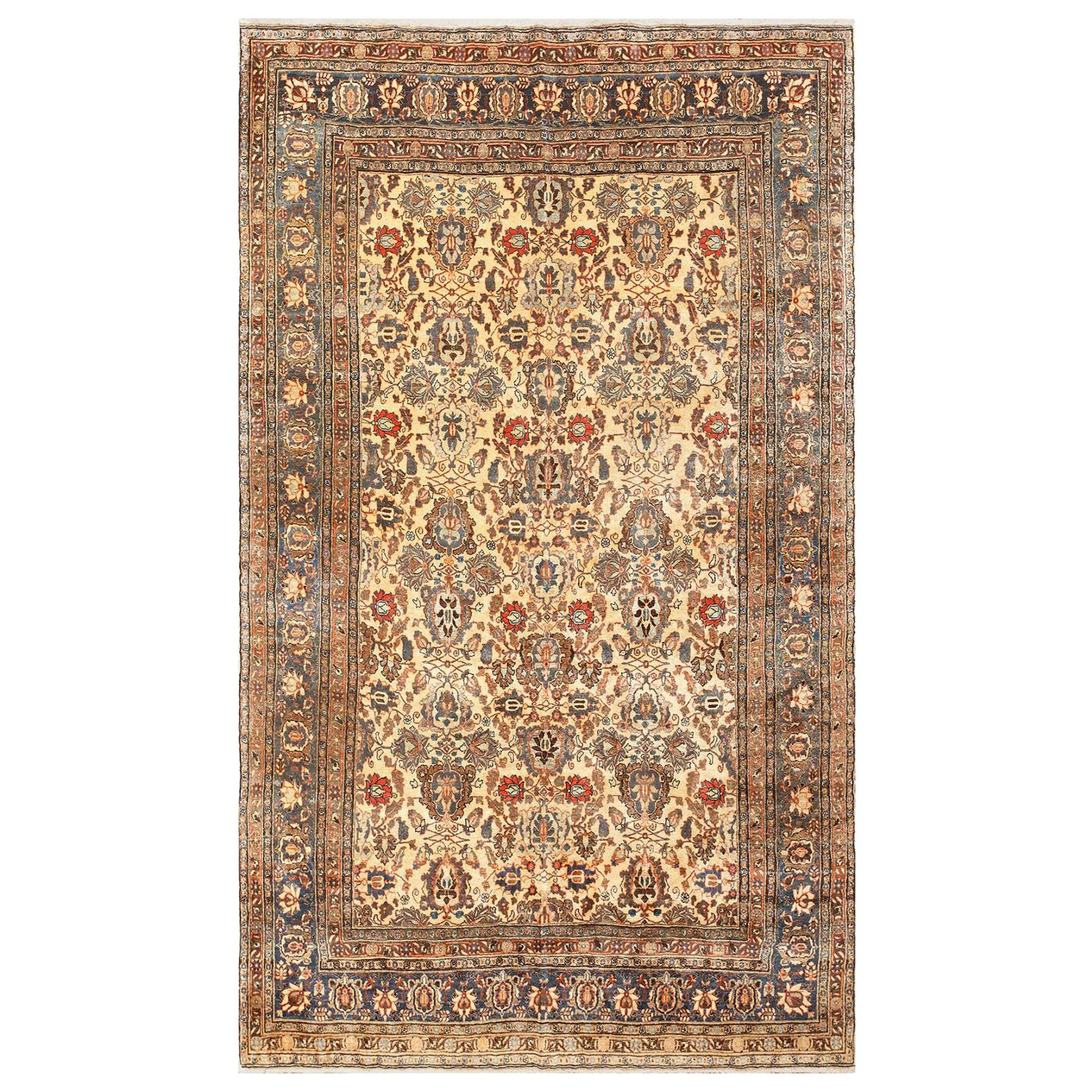 Fine Ivory Antique Persian Tabriz Rug. Size: 6 ft 5 in x 10 ft 5 in