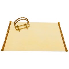 Gold-Plated Faux Bamboo Letter Holder and Desktop Pad by Jolle Bronze