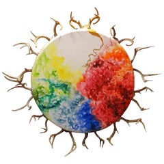 Circle of Life, Mixed-Media on Canvas with Antlers, Large Size, 2014