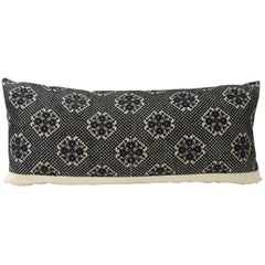 Dark Indigo Embroidery Fez Antique Textile Bolster Decorative Pillow