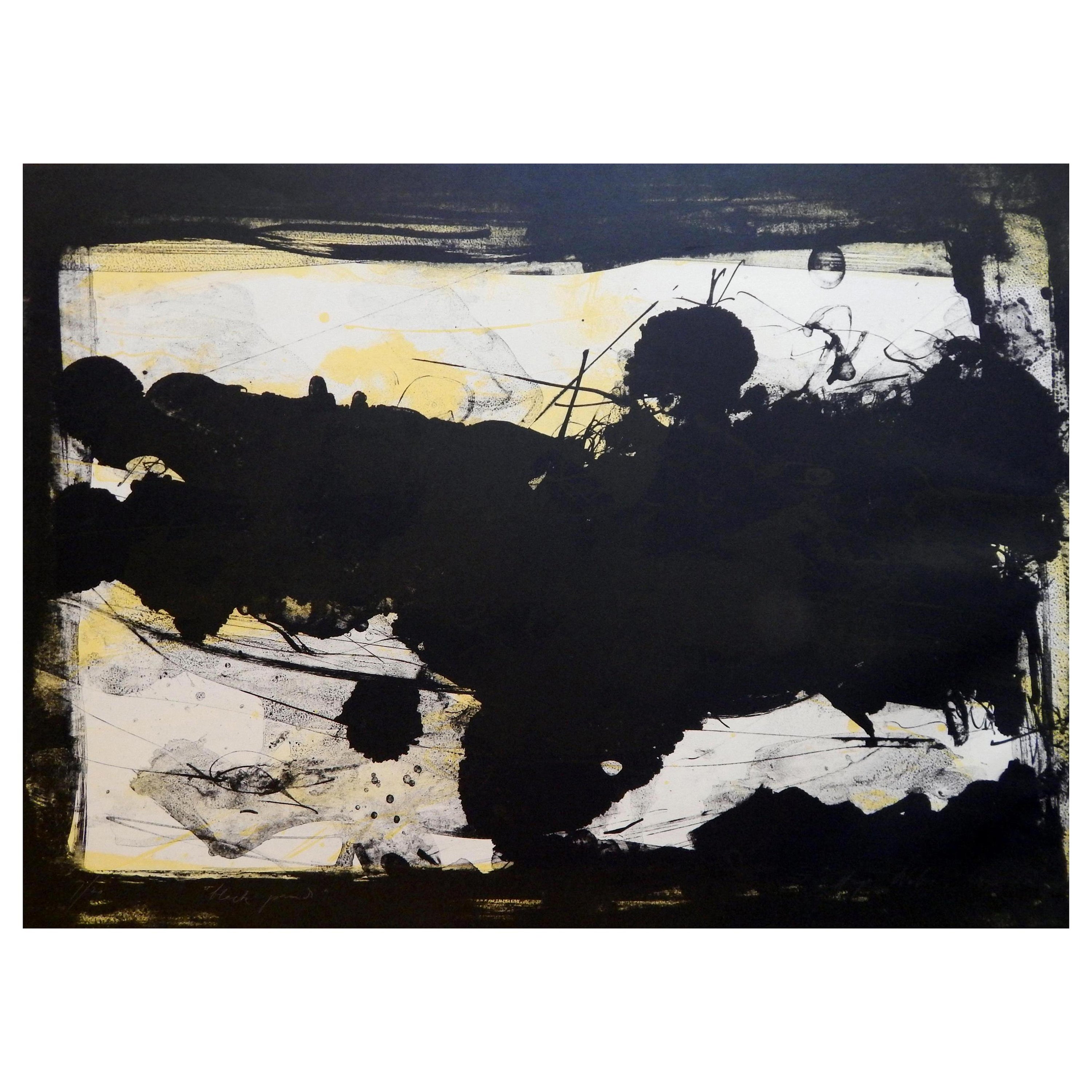 Hugo Weber Original Abstract Color Lithograph Titled "Black Print", 1964