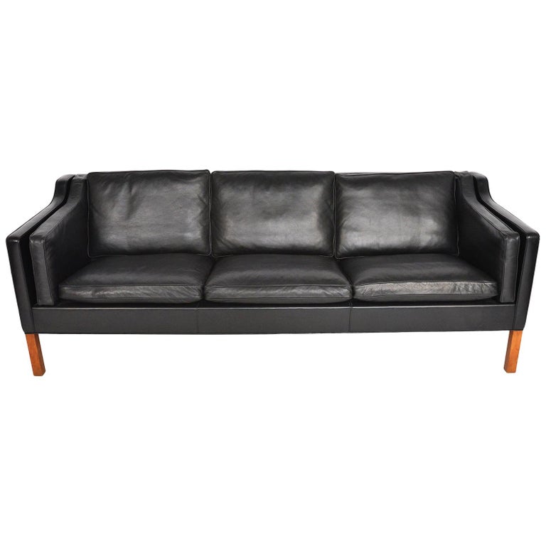 Borge Mogensen Model 2213 Black Leather Three Seat Sofa For At Borge Mogensen Model 2213 Black Leather Three Seat Sofa For