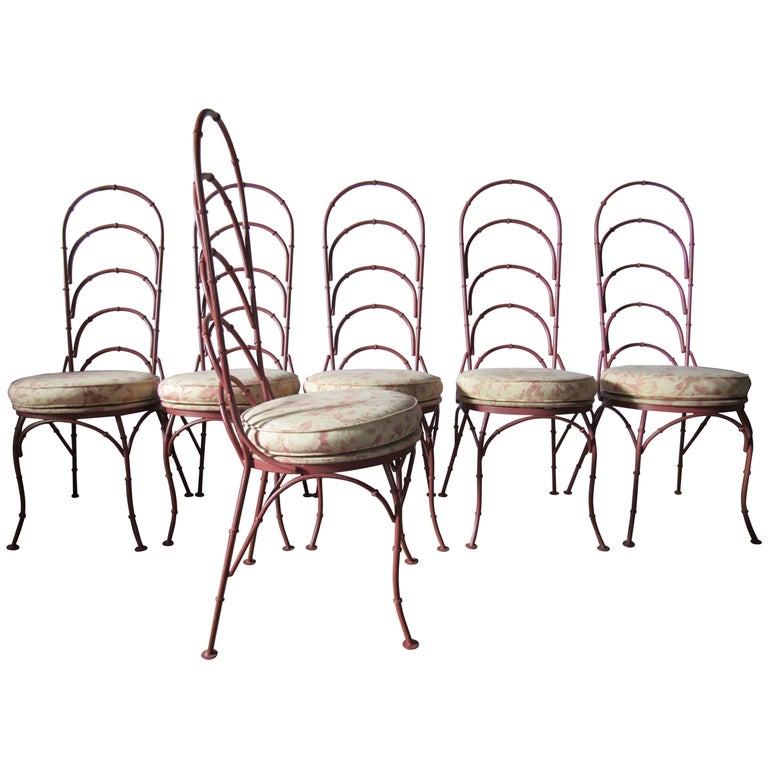 Set Of 4 Faux Bamboo Metal Patio Chairs By Venemen California Ca Six Italian Faux Bamboo Metal Patio Chairs Apache Red Circa 1965