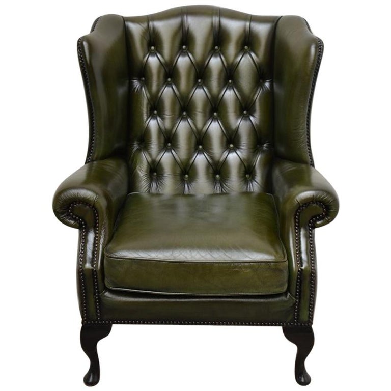 Oversized Lillian August Brown Tufted Leather English Chesterfield Wing