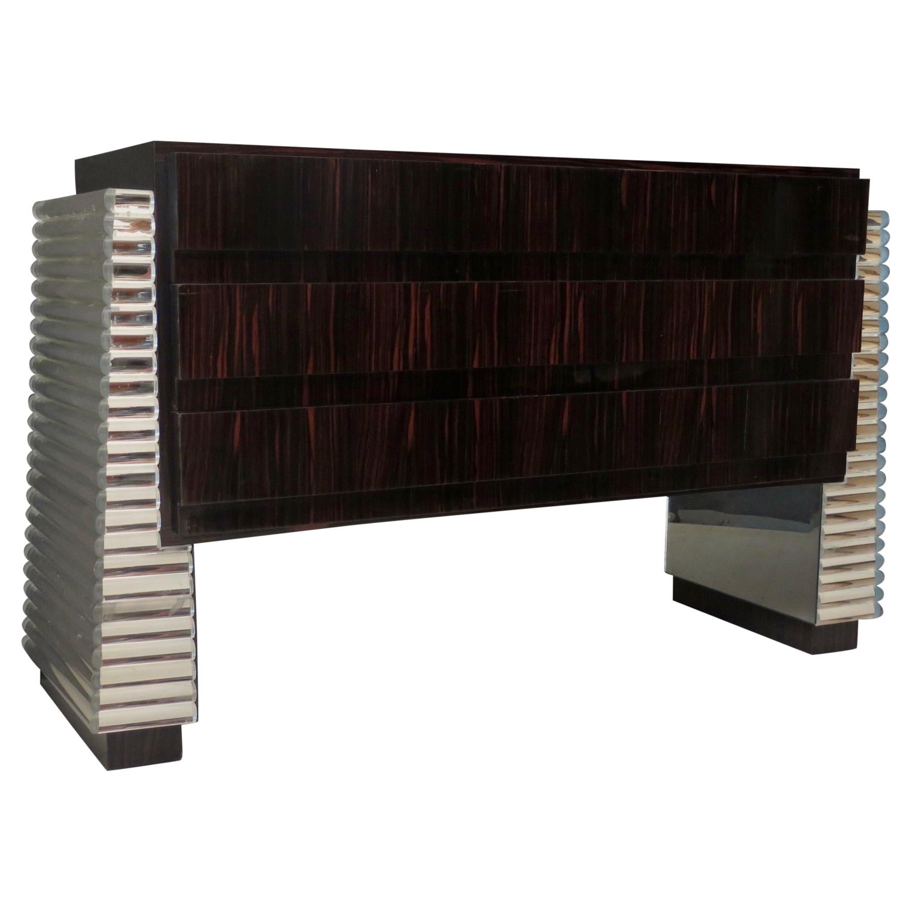 Murano Macassar and Mirrored Glass Italian Midcentury Chests of Drawers, 1950