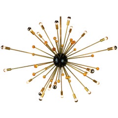 Massive Italian Design Sputnik Stilnovo Chandelier 1950s Black Brass Orange