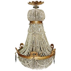 1890 Antique Empire Brass Chandelier Crystal Lamp Lustre Art Nouveau Rarity Wow