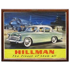 Large English Hillman Car Print, Framed Under Glass