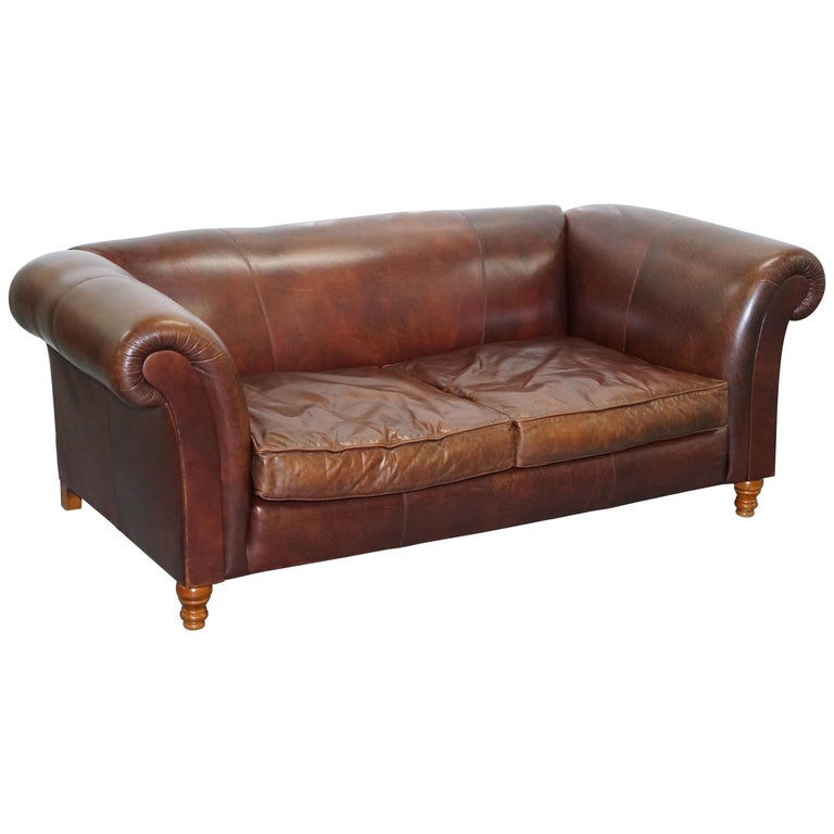 Large Buffalo Vintage Brown Leather Sofa Feather Filled Cushions Large Buffalo Vintage Brown Leather Sofa Feather Filled Cushions Coil Sprung For