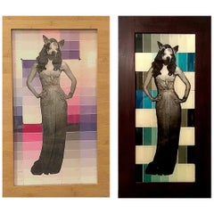Chihuahua Woman in Pink and Blue Diptych Mixed-Media on Glass