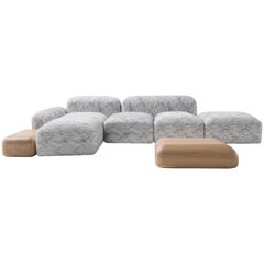 Lapis Sofa in Grey Patterned Velvet by Emanuel Gargano & Anton Cristell