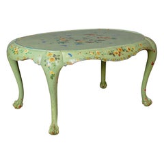 Early 20th Century French Hand Painted Round Coffee Table With Antique Side Table French Country Hand Painted Coffee Early 20th