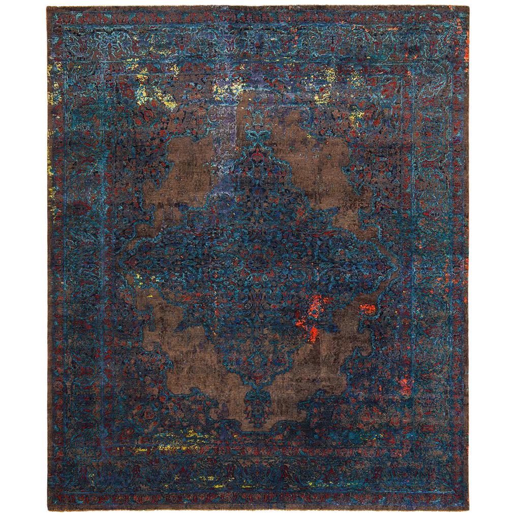 Tabriz Fashion Artwork Blue from Erased Heritage Carpet Collection by Jan Kath For Sale