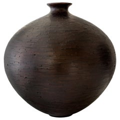 Contemporary American Shou Sugi Ban Wooden Round Vase, Alaskan Cedar in Stock