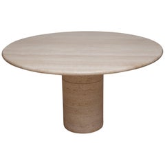 1970s Italian Travertine Center or Dining Table in the Style of Mario Bellini