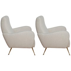 Pair of Fully Restored 1950s Italian Lounge Chairs in Luxe Metal Infused Fabric