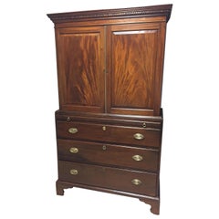 18th Century English Mahogany Linen Press with Dressing Slide