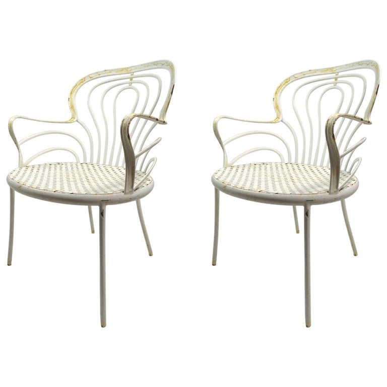 Rare Pair Leinfelder Wrought Iron Garden Patio Chairs For At Rare Pair Leinfelder Wrought Iron Garden Patio Chairs For