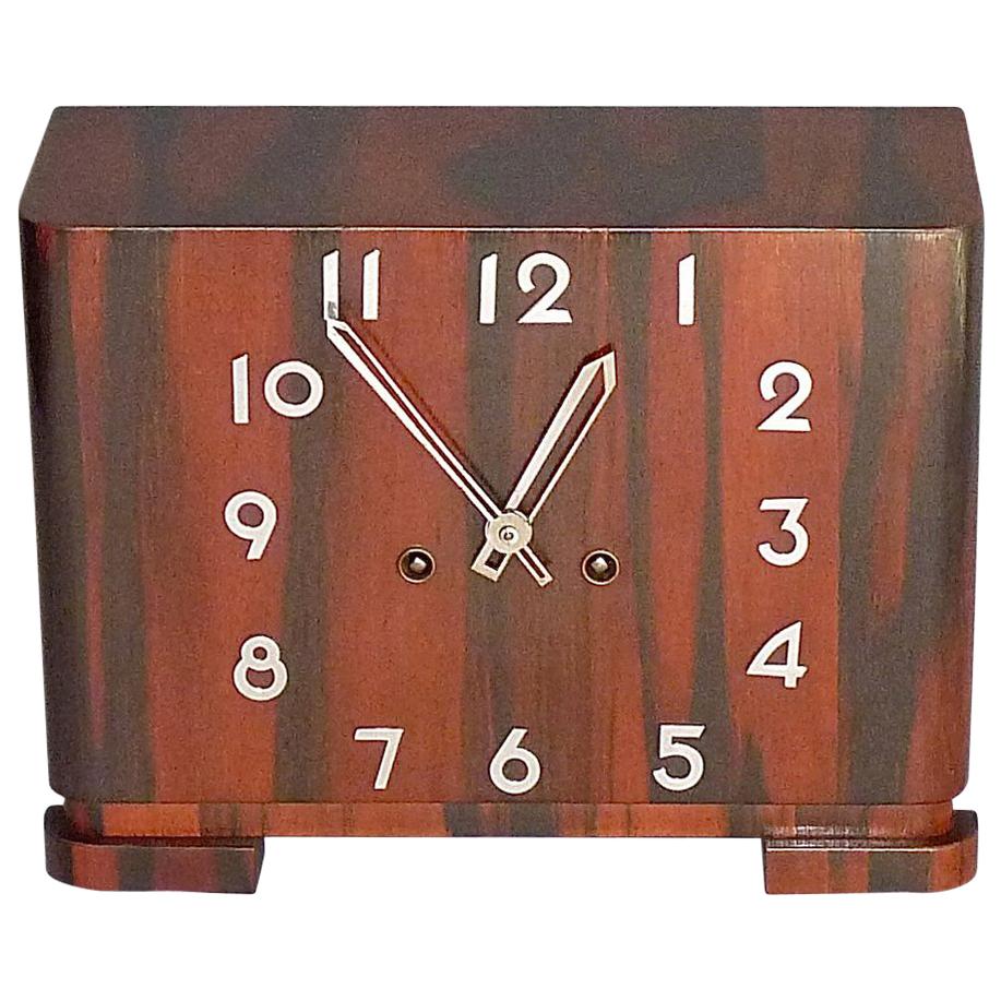 Great Art Deco Bauhaus Wood Chrome Mantle Desk Clock 1930 Kienzle Junghans