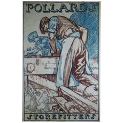 Affiche originale encadrée conçue par Sir Frank Brangwyn pour Pollards Store Fitters