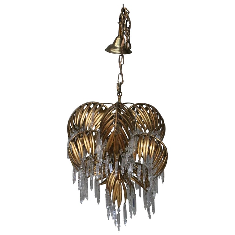 Stainless Steel And Cut Crystal Palm Tree Chandelier At 1stdibs Rare Maison Jansen Palm Tree Chandelier With Glass Cones And Leaves