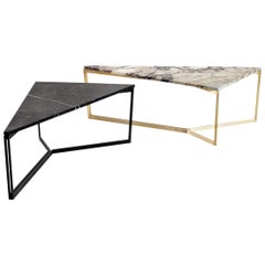 At15, Triangular Handmade Coffee Table with Blackened Steel Base and Marble Top