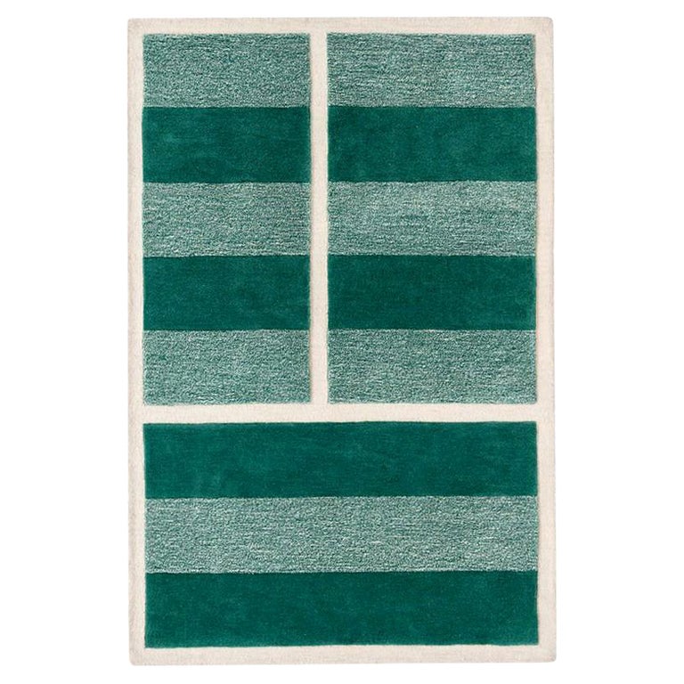 "Court Series" Grass Court Rug by Pieces, Modern Hand-Tufted Stripe Sporty Rug For Sale