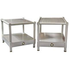 Pair of Baker White Lacquered End Tables