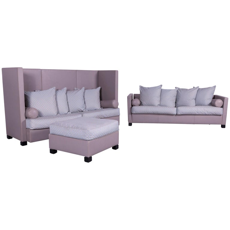 De Sede 300 Edition Designer Leather Fabric Sofa Grey Three Seat De Sede 300 Edition Designer Leather Fabric Sofa Foot Stool Set Grey Three Seat