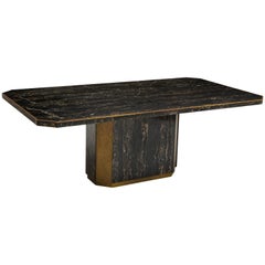 Paco Rabanne Black Portoro Marble Dining Table Bronze Detail, France, 1980
