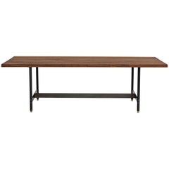 AT10, Handmade Walnut Dining Table with Blackened Steel Base and Bronze Accents