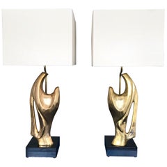 Pair of Bronze Lamps by Alain Chervet, France, 1970s