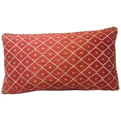 19th Century Red and Yellow Embroidery Moroccan Silk Decorative Pillow