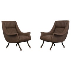 Set of Two Italian Modern Leather Lounge Chairs, circa 1960s