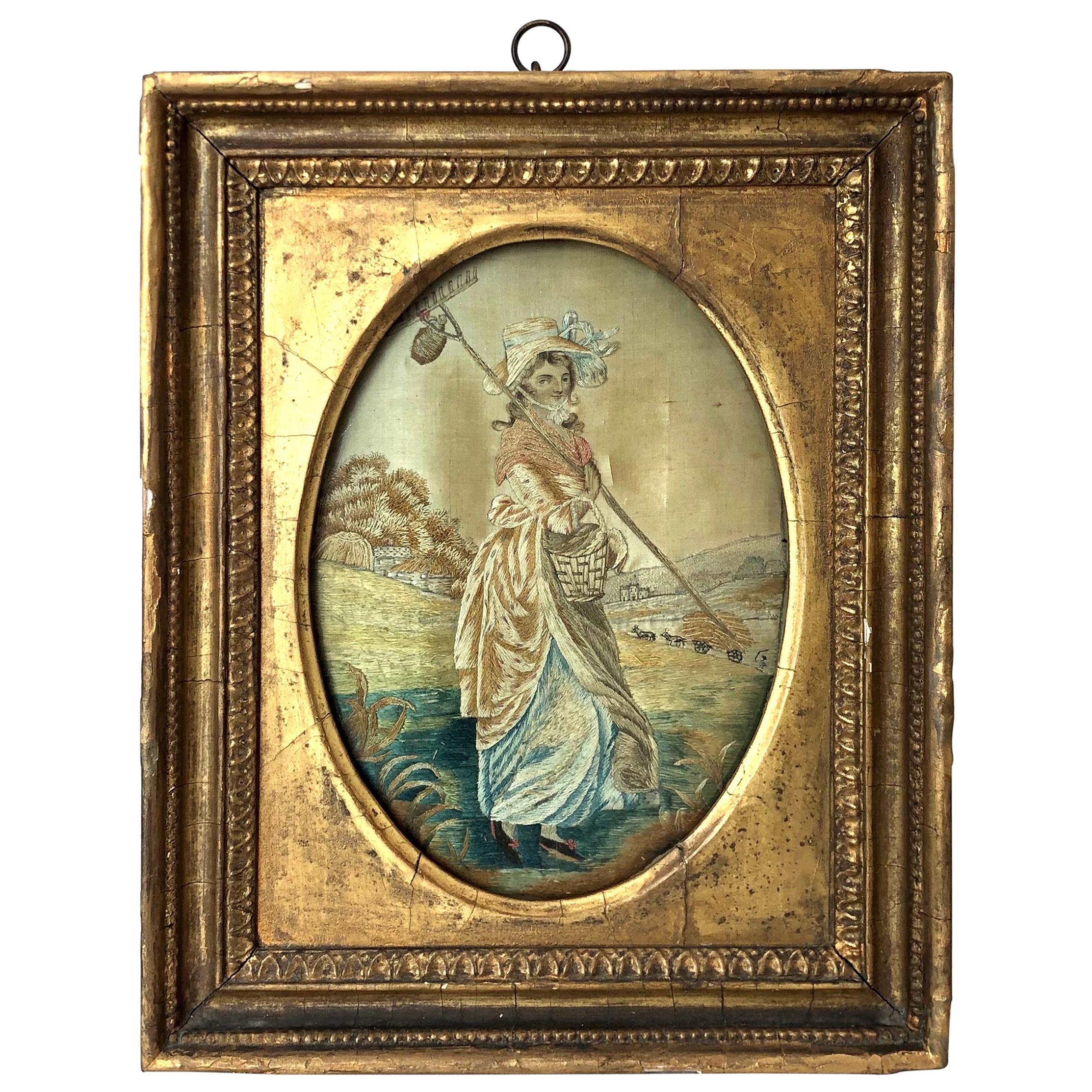 First Quarter Of The 19th Century Oval Antique Framed Silk First Quarter Of The 19th Century Oval Antique Framed Silk Embroidery For At 1stdibs