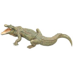 Naughty, Erotic Cold Painted Bronze Alligator with Nude Inside Signed, Bergmann