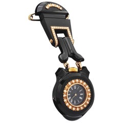Rare Tiffany & Co. Black Onyx Ladies Lapel Watch, circa 1878