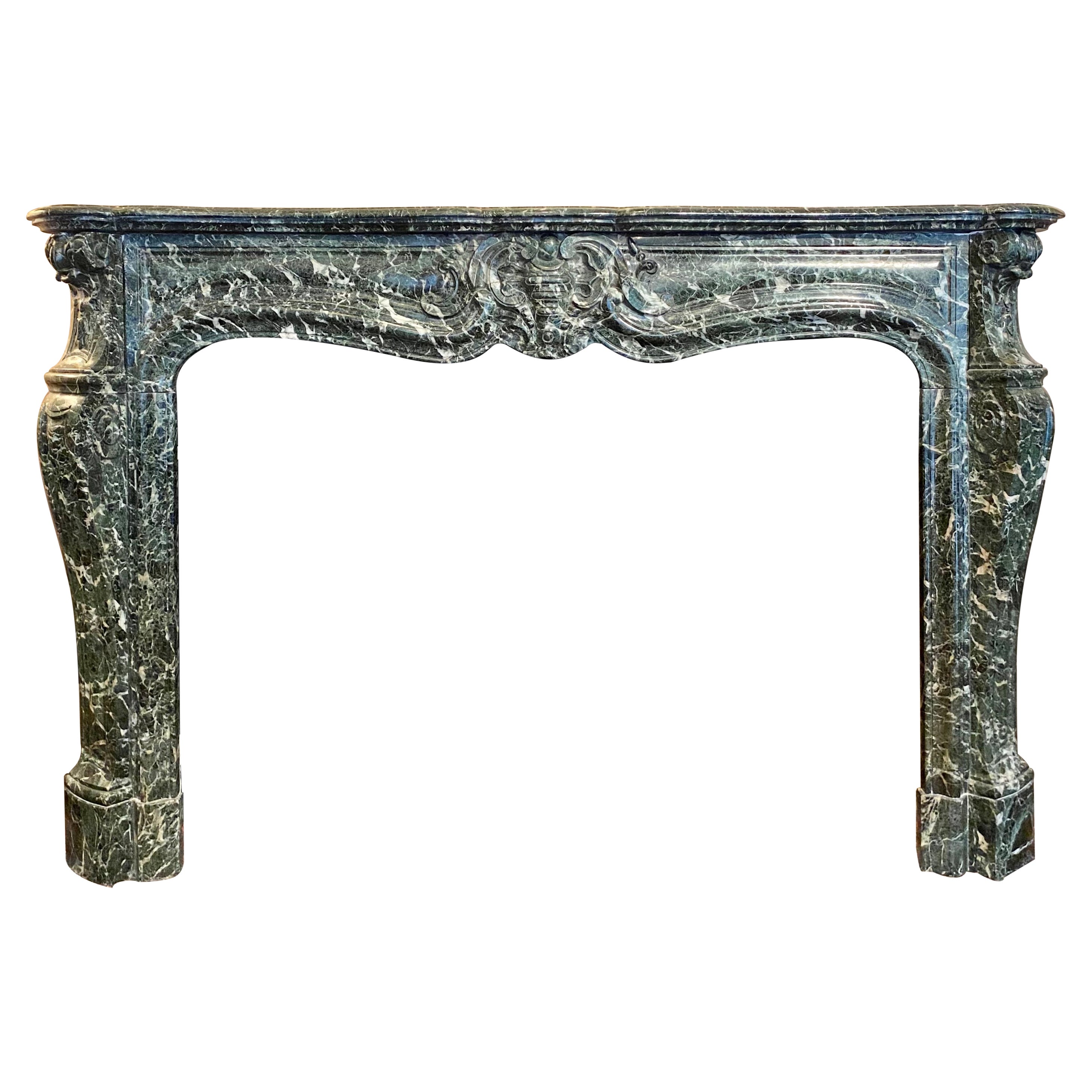 Antique French Régence Green Marble Mantel, Circa 1860