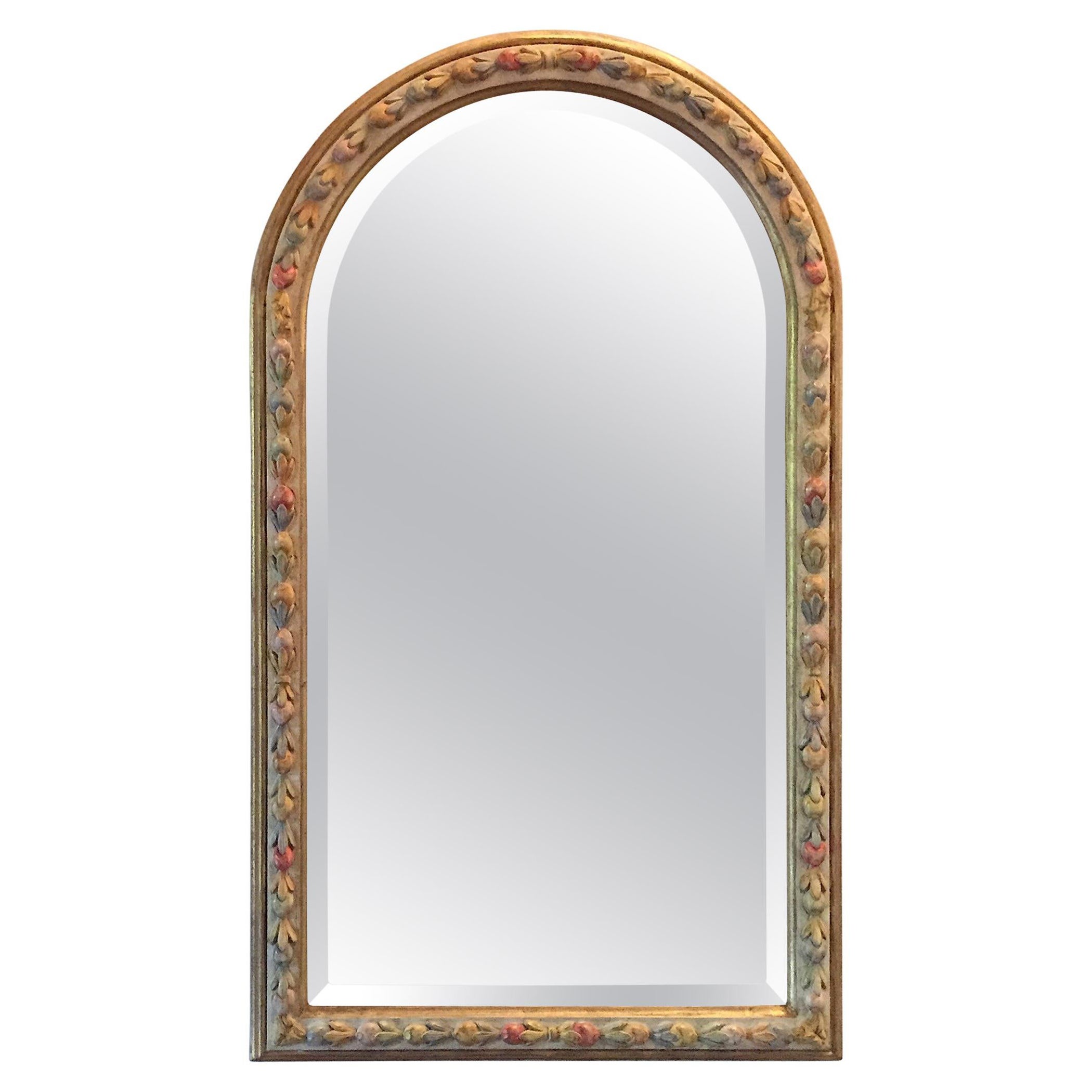 Italian Florentine Mirror by Chelini Painted Fruit Carving Decoration, 1980s