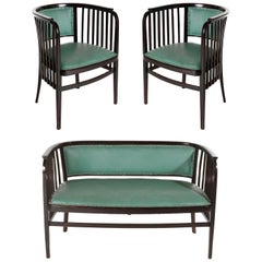 Marcel Kammerer Seating Set Salon Suite, Thonet, Turquoise Green Leather, 1910