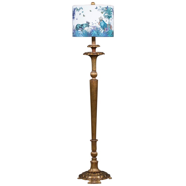 Tall Vintage Italian Giltwood Candle Stand Floor Lamp Circa 1940 Tall Vintage Italian Giltwood Candle Stand Floor Lamp Circa 1940 Custom Shade For