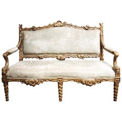 Carved Wood Grotto Style Sofa with a Metal Leaf Finish