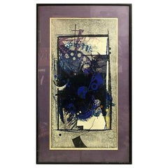 Vintage Hodaka Yoshida Signed Limited Edition Japanese Woodblock Print "Cause, Blue"