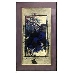 Hodaka Yoshida, signierter japanischer Holzschnitt in limitierter Auflage, „Cause, Blue“