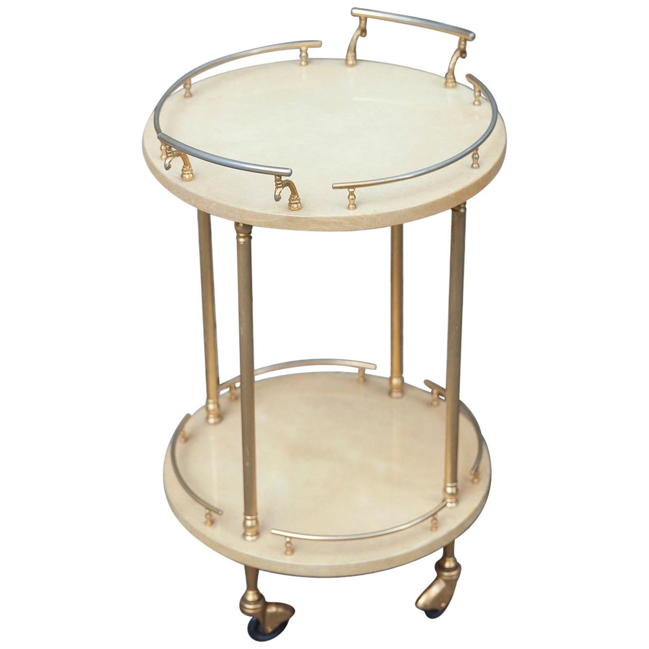 Aldo Tura Small Cream Goatskin Serving Cart