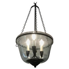 Rare Small French Melon Cloche Hanging Light