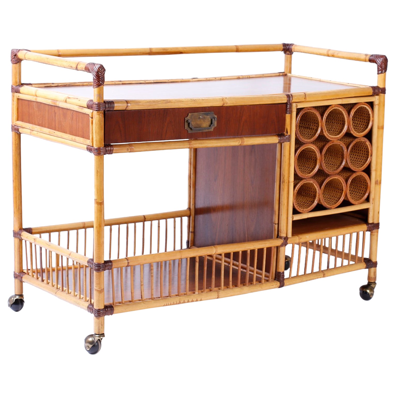 Italian Gilt Iron Stylized Bamboo Serving / Bar Cart For Sale at 1stDibs
