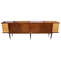 Long French Art Deco Macassar Ebony with Burl Wood Sideboard or Buffet