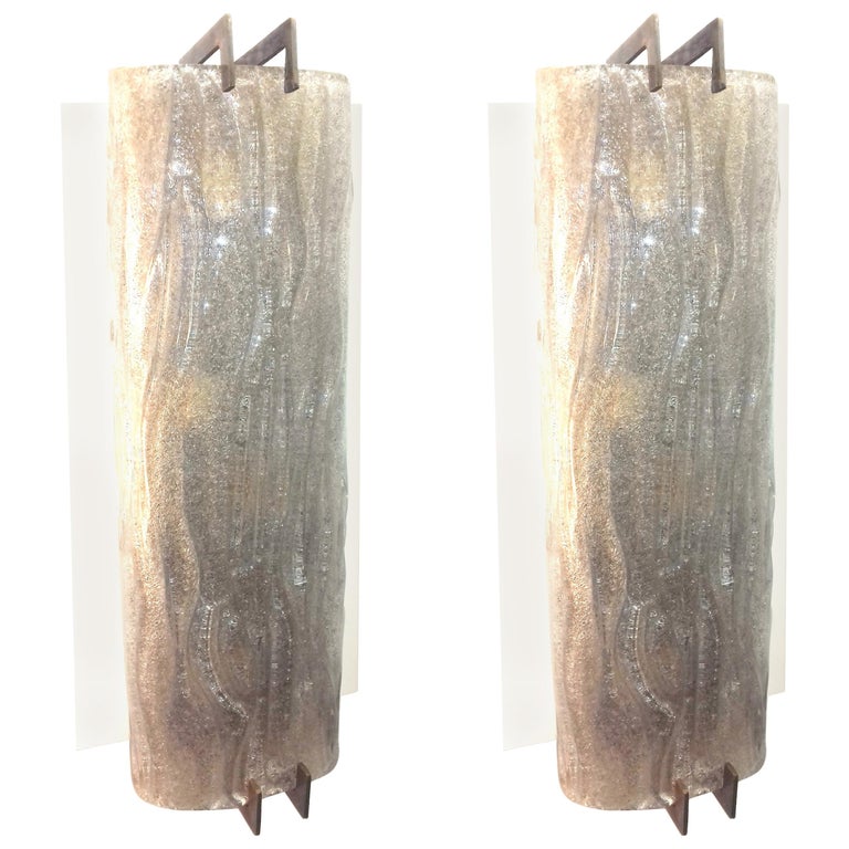 Barovier Pair of Sconces Thick Glass and Brass For Sale
