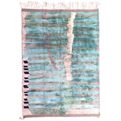 Moroccan Berber Rug, Middle Atlas Carpet, Green Blue and Grey Wool, Contemporary